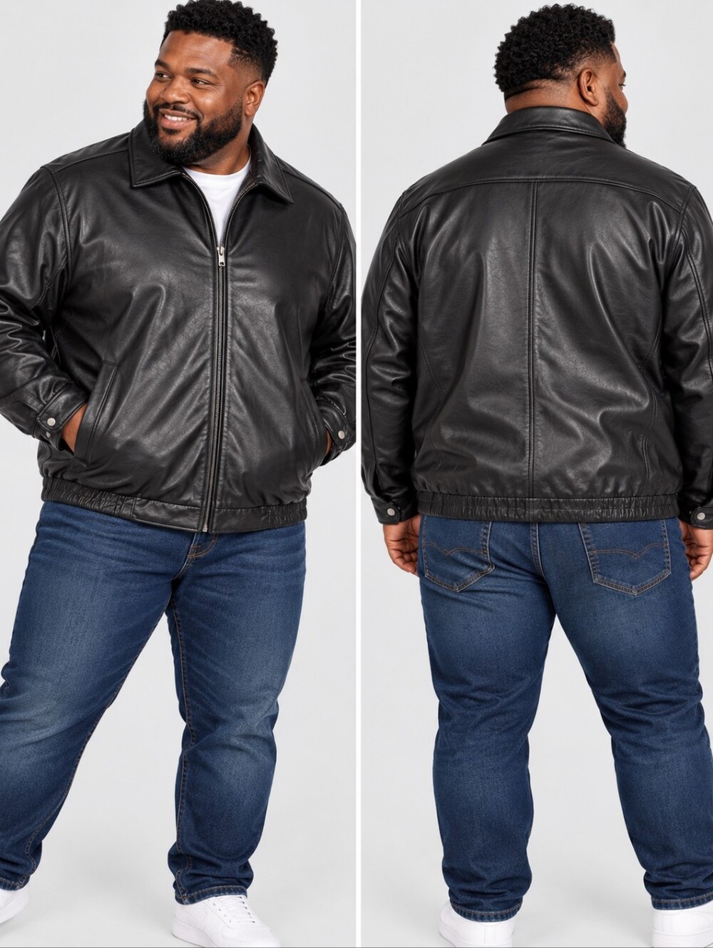 Roundtree & Yorke Black Leather Bomber Jacket 3XT